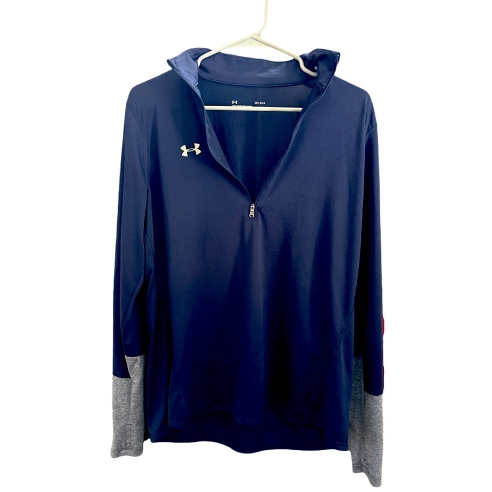 Under Armour Loose Fit Heat Gear Blue Warm Up Jacket with Zipper Pull Over Large